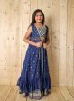 Sonakshi Girl s Blue Silk Digital Printed Lehenga Choli With Shrug Set For Sale