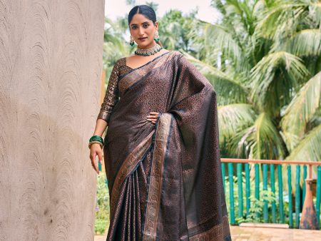 Sonakshi Women s Black Kanjivaram Handloom Zari Woven Traditional Saree with Blouse Online Hot Sale