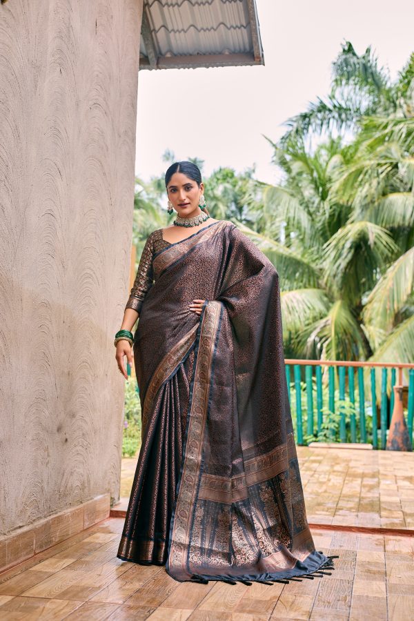 Sonakshi Women s Black Kanjivaram Handloom Zari Woven Traditional Saree with Blouse Online Hot Sale