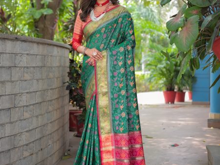 Sonakshi Women s Green Patola Silk Zari Woven Traditional Saree with Blouse Online Sale