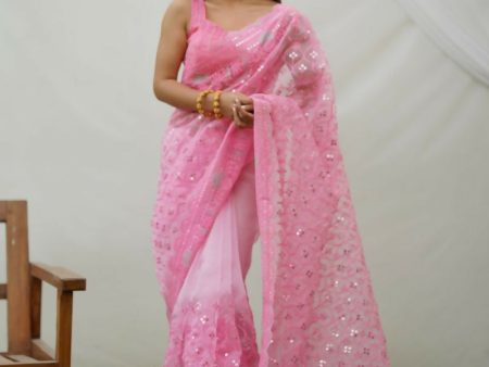 Vamsee Ayra Pink Organza Saree on Sale