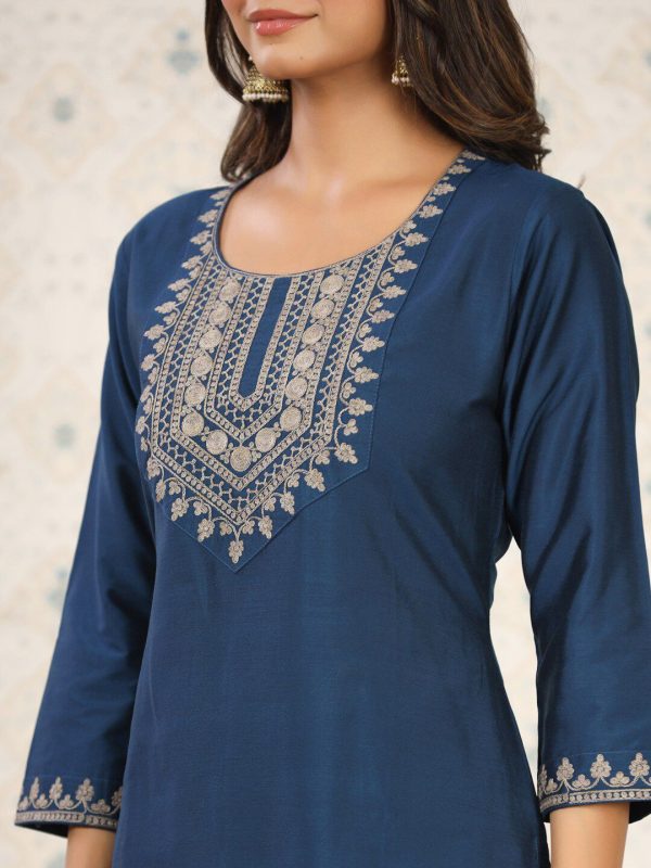 Ode by House of Pataudi Embroidered Yoke Design Straight Kurta Online now