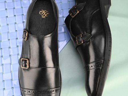 House of Pataudi Men Leather Formal Monks Shoes Cheap