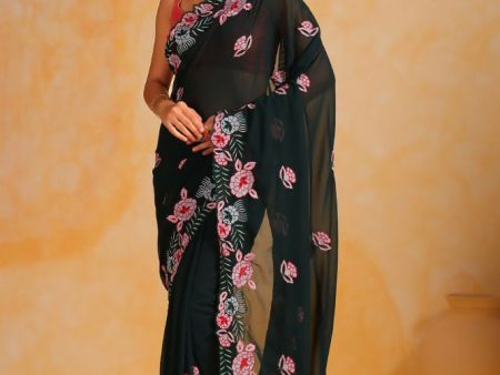 Vamsee Annie Dark Green Georgette Silk Saree Online Sale