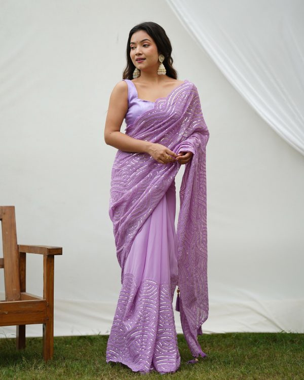 Vamsee Trending Sequins 1 Lavender Georgette Saree Fashion