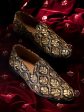 House of Pataudi Men Black & Golden Ethnic Motifs Embroidered Mojaris Hot on Sale