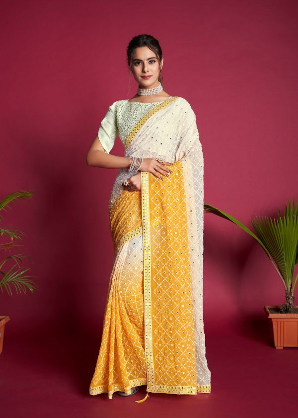 Vamsee Yellow Sequence 1 Yellow Satin Benglori Saree Cheap