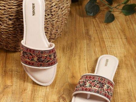 Anouk Women Woven Design Embroidered Open Toe Flats For Sale