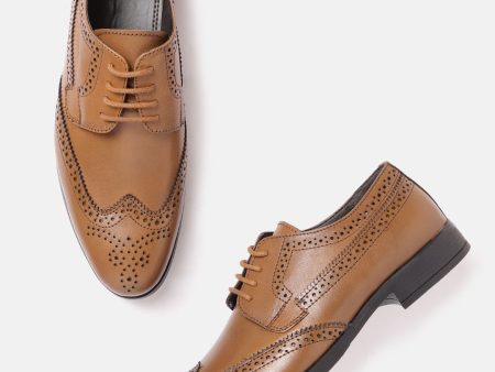 House of Pataudi Men Tan Brown Handcrafted Formal Brogues Discount