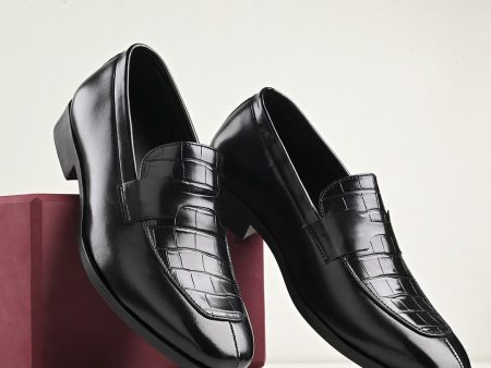 House of Pataudi Men Textured Leather Formal Loafers on Sale