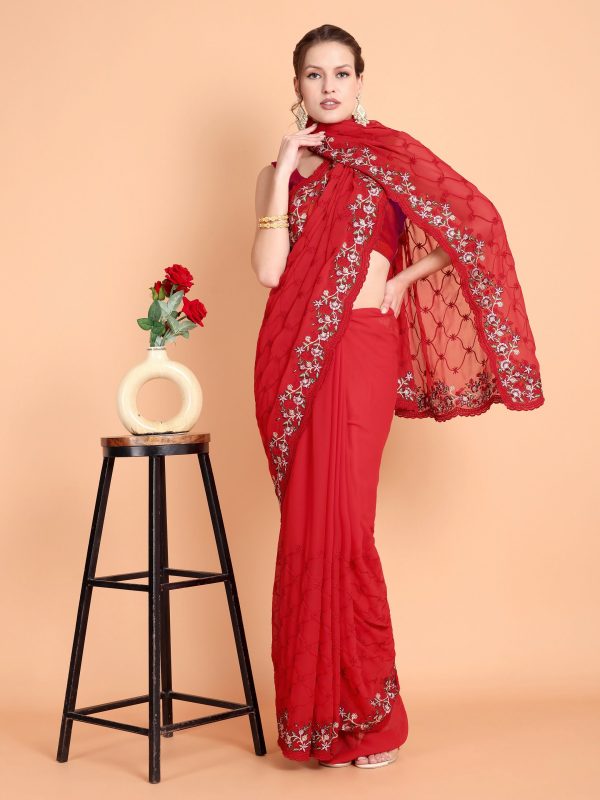 Vamsee Ammelia Red Georgette Saree For Sale