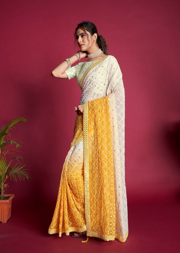 Vamsee Yellow Sequence 1 Yellow Satin Benglori Saree Cheap