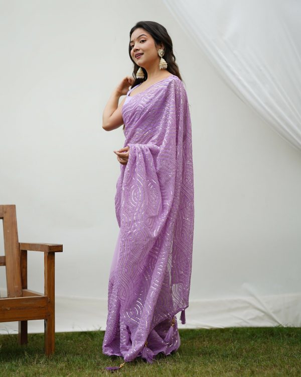 Vamsee Trending Sequins 1 Lavender Georgette Saree Fashion