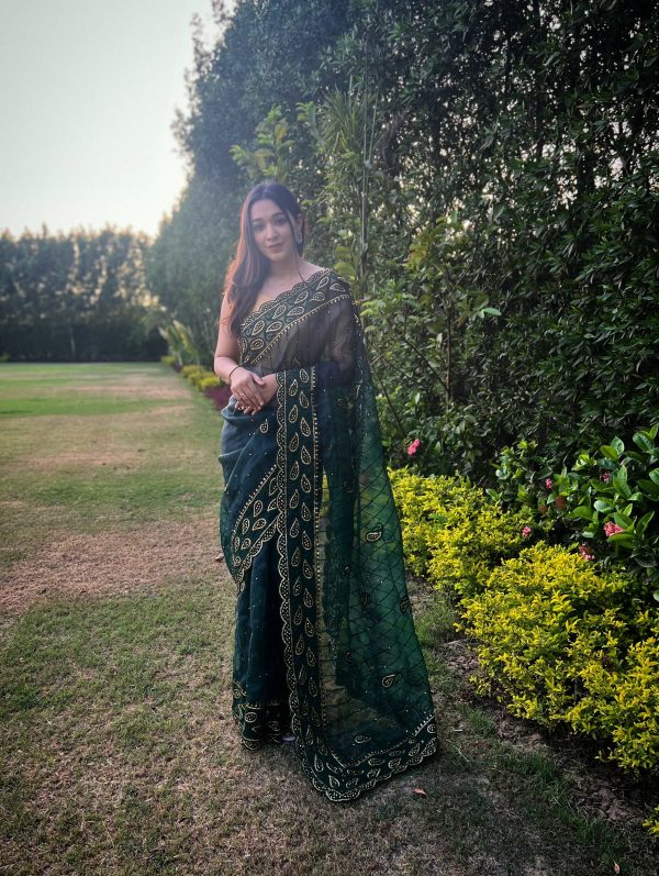 Vamsee Aaisa Green Organza Saree Online