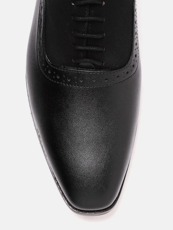 House of Pataudi Men Black Handcrafted Leather Formal Brogues For Cheap