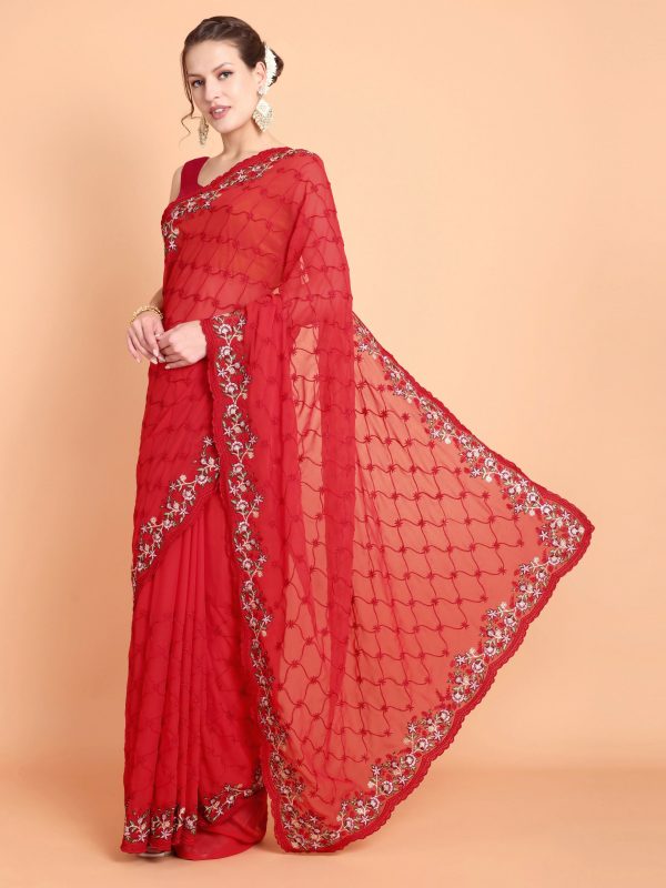 Vamsee Ammelia Red Georgette Saree For Sale