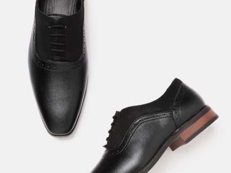 House of Pataudi Men Black Handcrafted Leather Formal Brogues For Cheap