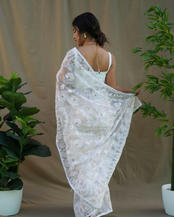 Vamsee Amisha White Organza Saree For Cheap