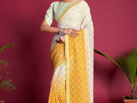 Vamsee Yellow Sequence 1 Yellow & White Georgette Saree Hot on Sale