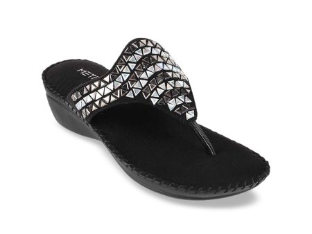 Metro Black Embellished Wedge Heel Fashion