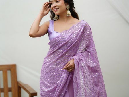 Vamsee Trending Sequins .2 Purple Georgette Saree Hot on Sale