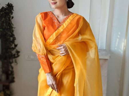 Vamsee Vasu Yellow Organza Saree Online now