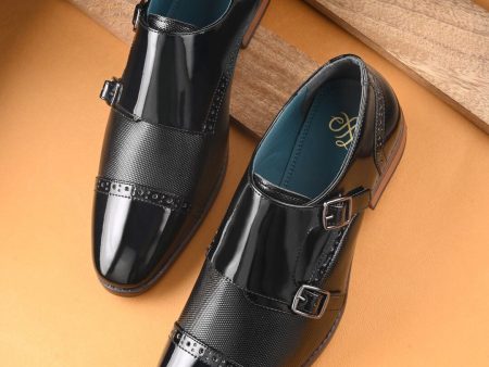 House of Pataudi Men Textured Double Strap Formal Monk Shoes Online now