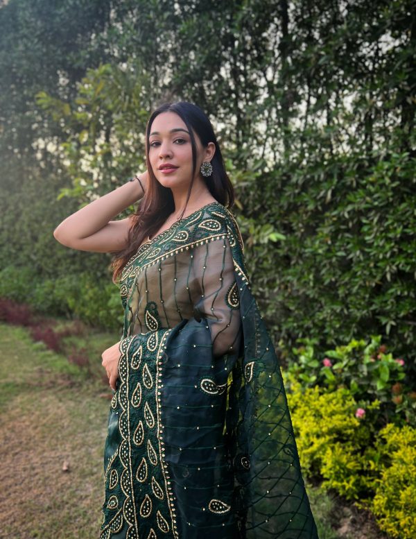 Vamsee Aaisa Green Organza Saree Online