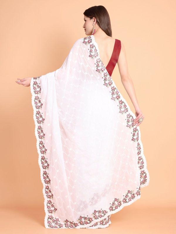 Vamsee Ammelia White Georgette Saree For Discount