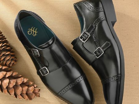 House of Pataudi Men Perforated Double Strap Formal Monk Shoes Sale