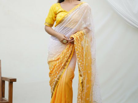 Vamsee Yellow Sequence 2 Yellow & White Georgette Saree Sale