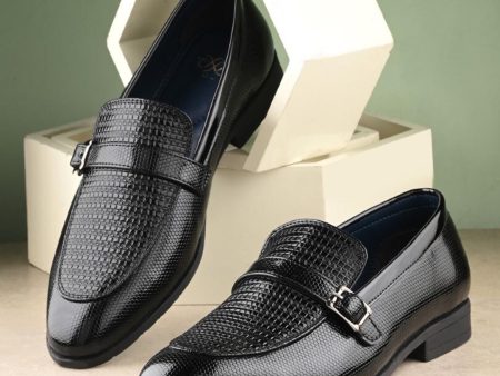 House of Pataudi Men Textured Buckled Formal Slip-On Loafers Online Hot Sale