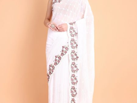 Vamsee Ammelia White Georgette Saree For Discount