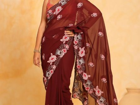 Vamsee Annie Maroon Georgette Silk Saree For Sale