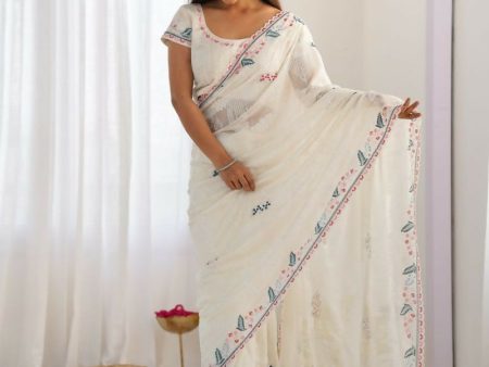 Vamsee Taniya White Silky Crush Saree Online