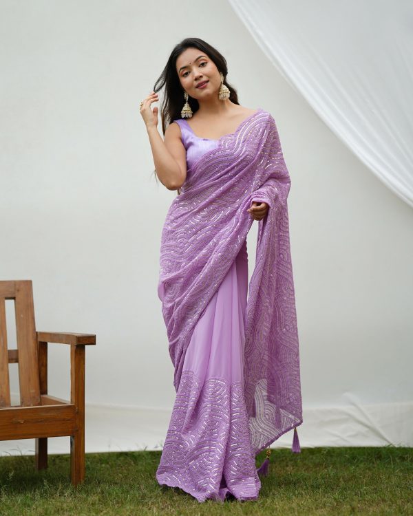 Vamsee Trending Sequins 1 Lavender Georgette Saree Fashion