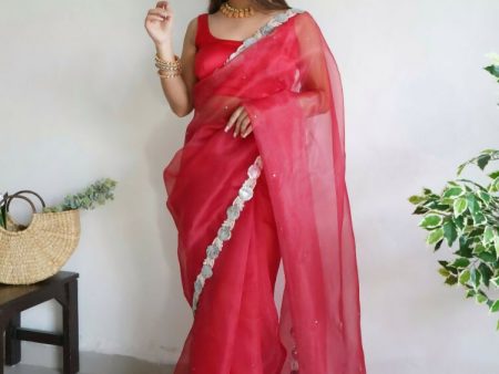 Vamsee Vanshika Red Organza Saree Fashion