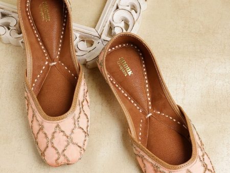 Anouk Women Peach-Coloured & Gold-Toned Embellished Mojaris Hot on Sale