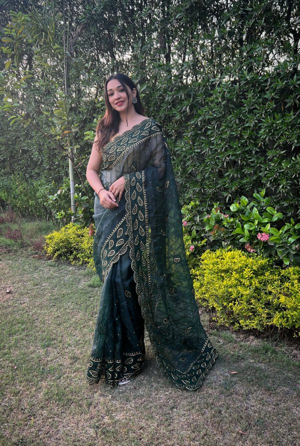 Vamsee Aaisa Green Organza Saree Online