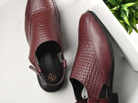 House of Pataudi Men Burgundy Textured Ethnic Clogs on Sale