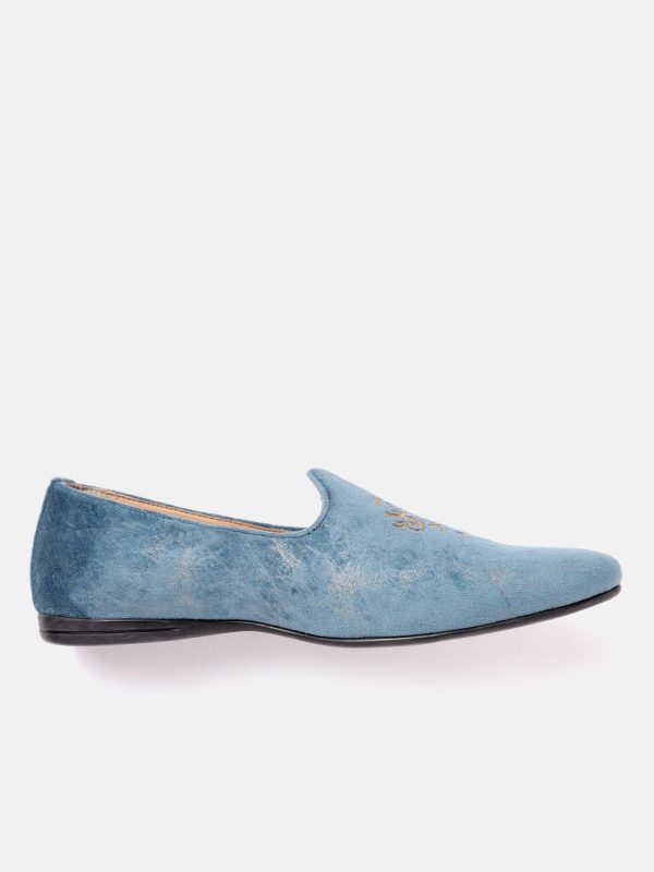 House of Pataudi Men Blue & Beige Embroidered Handcrafted Slip-Ons Online now