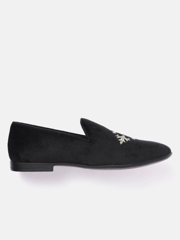 House of Pataudi Men Black & Gold-Toned Embroidered Slip-On Sneakers Online