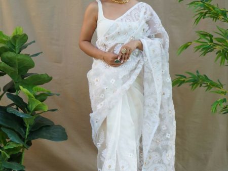 Vamsee Amisha White Organza Saree For Cheap