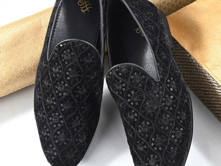 House of Pataudi Men Textured Embellished Comfort Insole Lightweight Mojaris Cheap