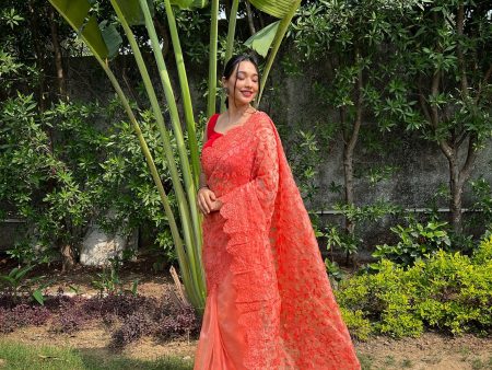 Vamsee Sujal Orange Organza Saree Cheap