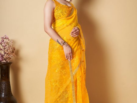 Vamsee Anya Yellow Organza Saree Cheap